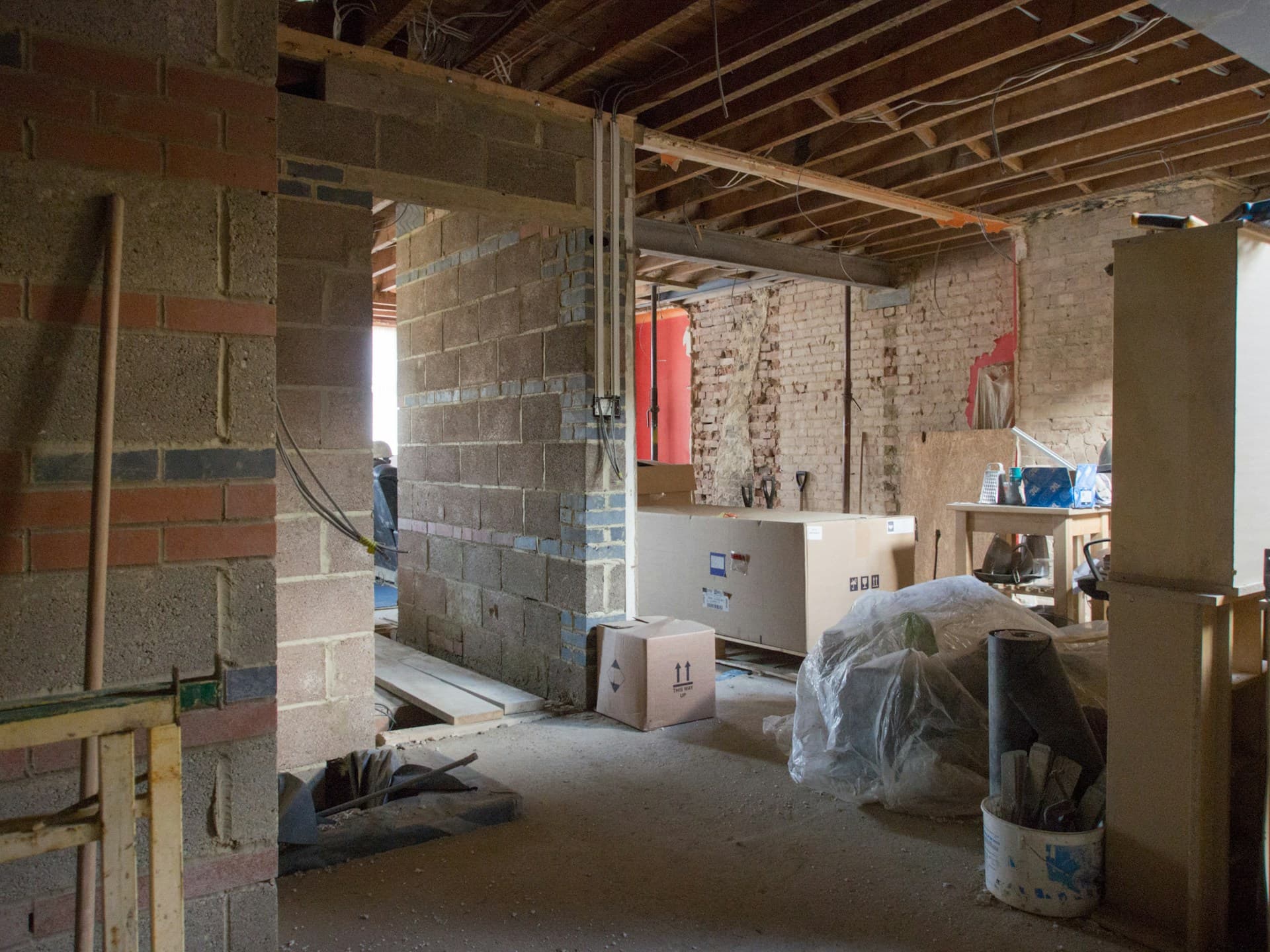 Demolition — a gutted interior stripped back to brickwork